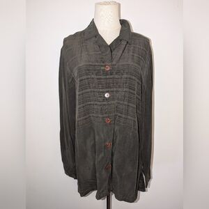 Vintage Olive Green Shirt Jacket With Back Tie